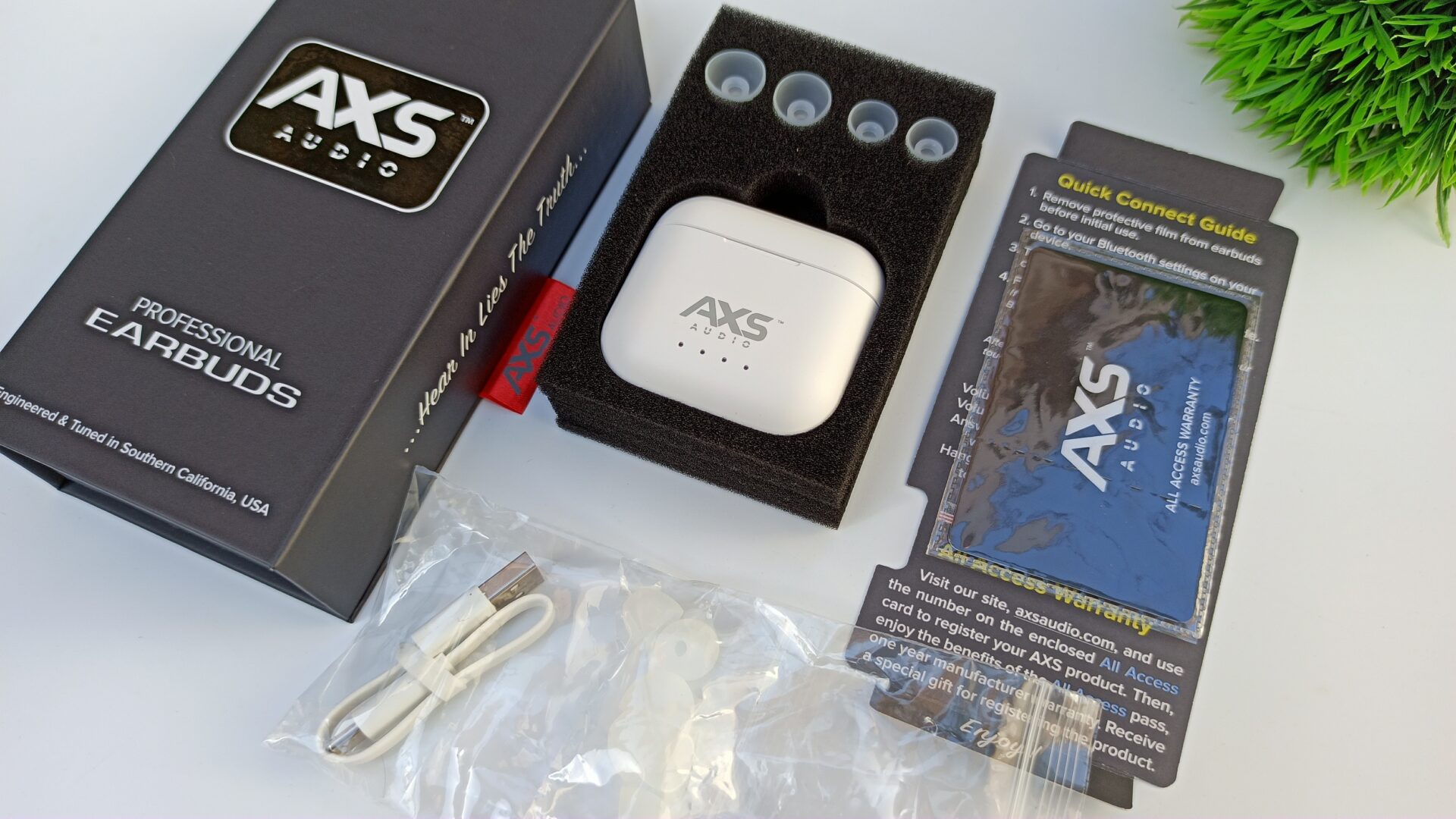 AXS Audio Earbuds package content